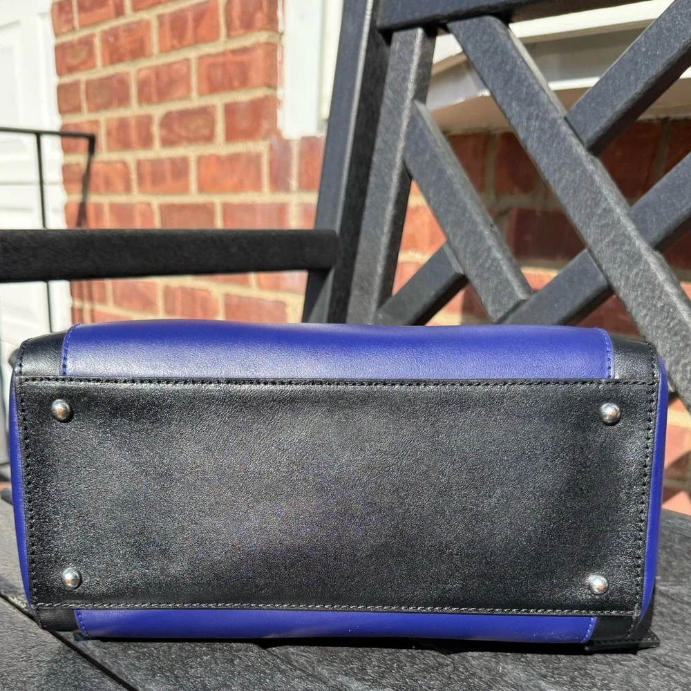 Ralph Lauren Blue and Black Leather Satchel with Silver Hardware - Picture 4 of 10